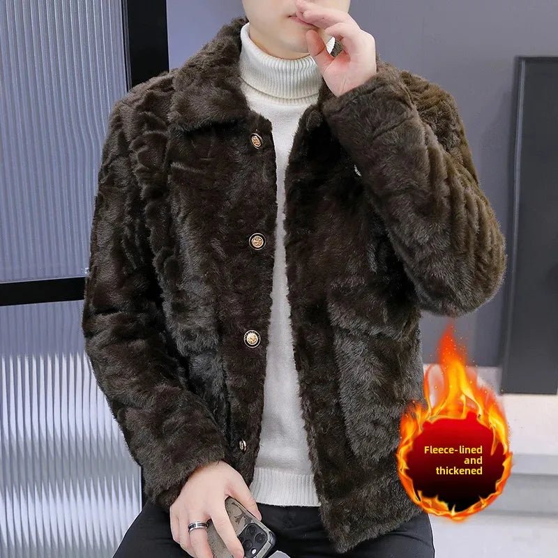 Winter-Kunstpelzjacke für Herren Modische Verdickte Warme Mäntel Lässige Business-Streetwear Lederjacke Herrenbekleidung