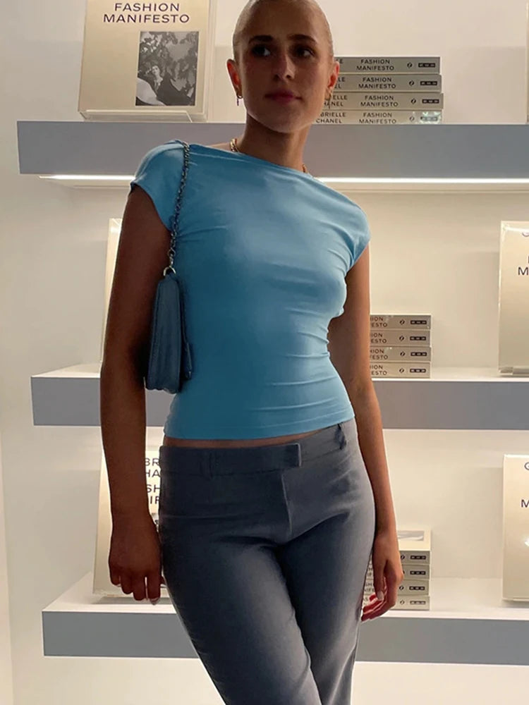 Kurzarm-rückenfreie Oberteile für Damen mit mehreren Möglichkeiten, 2025, dünn, Basic, Sommer, schmal, abgeschnitten, ausgeschnitten, sexy T-Shirt, bauchfreies Top