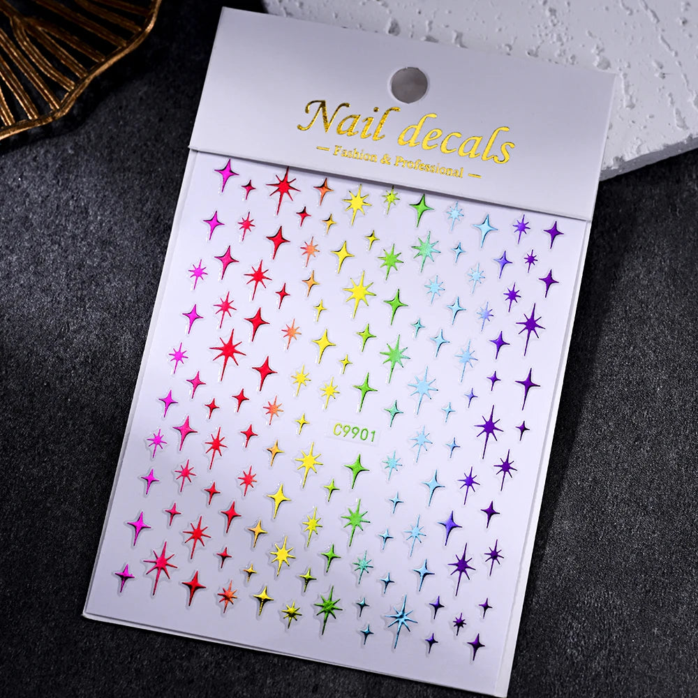 1 Stück 5D Laser Silber eingelegter Diamant Stern Nail Art Aufkleber Vierzackige Sterne Klebstoff Relief Slider Y2K Sternenlicht Maniküre Aufkleber