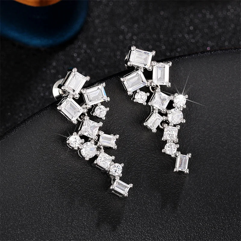 Huitan geometrische Kristall kubischen Zirkon baumeln Ohrringe einfache stilvolle Design Temperament Ohrringe für Frauen Hochzeit Trend Schmuck