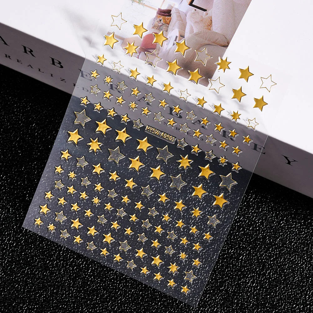 1-PC Holo Laser Star Nail Art Aufkleber (Schwarz/Weiß/Splitter/Gold) Glänzender Stern 3D Nagelaufkleber DIY 3D Transfer Star Nail Slider *&