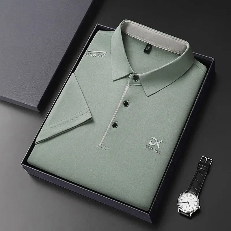 Neues Herren-Business-Casual-Kurzarmhemd mit Abzeichen, einfarbiges Poloshirt, modisches, atmungsaktives, bequemes, vielseitiges Oberteil