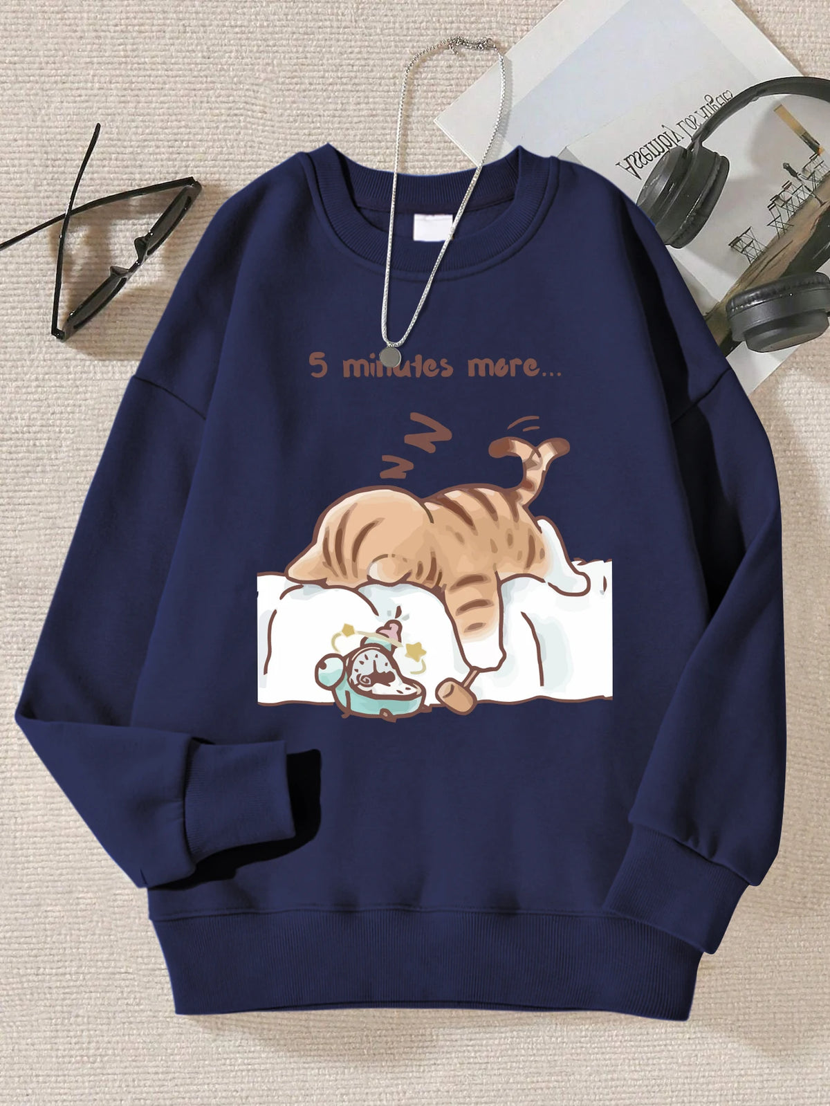 Die Katze, die immer zum Schlafen wünscht, Muster bedruckt, mit Kapuze, Damen, schlicht, warm, Herbst-Sweatshirt, Straße, lässig, Unisex-Pullover