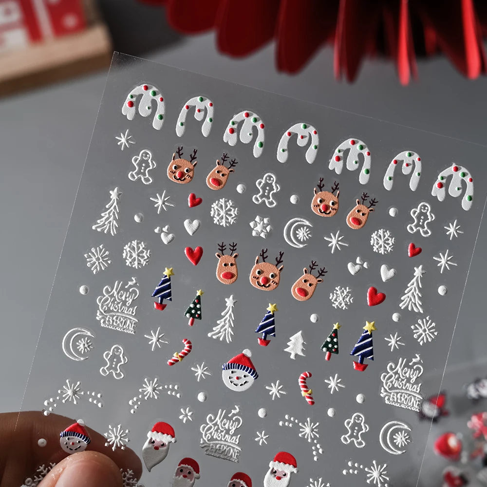 1 Blatt 5D Holly Beeren Weihnachten Nagel Declas Niedliche Tupfen Weihnachtsbäume Nagelaufkleber Lebkuchenmann Schneeflocke Maniküre