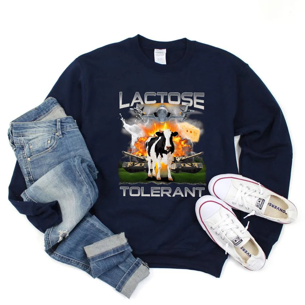Lactose Tolerant Sweatshirt Lustiges Meme Milch Käse Diät Fitness Workout Hoodie Retro Milchkuh Lustige Kuh Halloween Trendige Sweatshirts