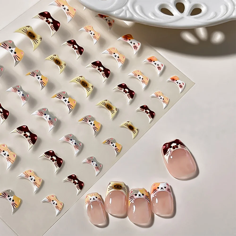 5D Niedliche Cartoon-Katzen-Nagelkunst-Sticker Orange Schwarz Süßes Katzengesicht- und Ohren-Design Kätzchen-Nagelaufkleber Kawaii Katzen-Nagelkunst für Maniküre