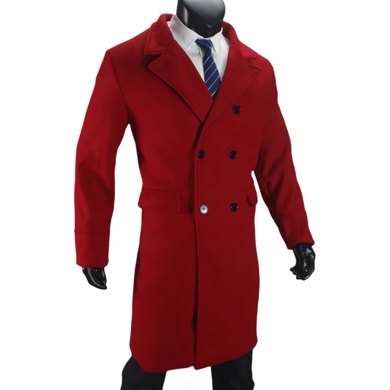 Herren langer Zweireiher mantel mit Futter warme Mäntel Woll mischung Revers Casual Fashion Herren bekleidung EU-Größe angepasst
