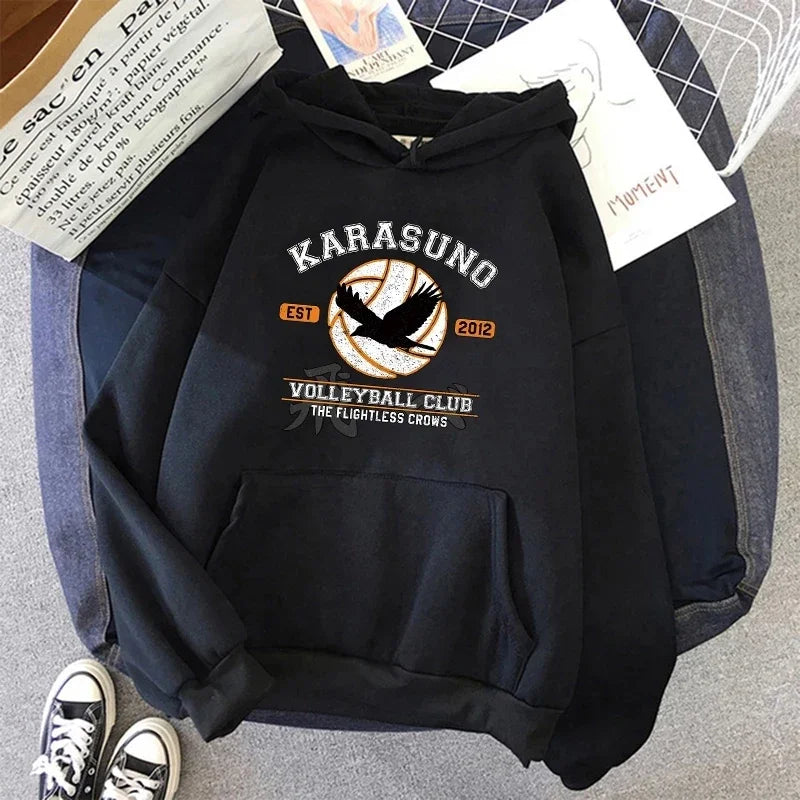 90er Jahre japanische Anime Haikyuu Hoodies Frauen lustige Karasuno Fly High Grafik Streetwear Winter warme Mode männliche Sweatshirts Unisex