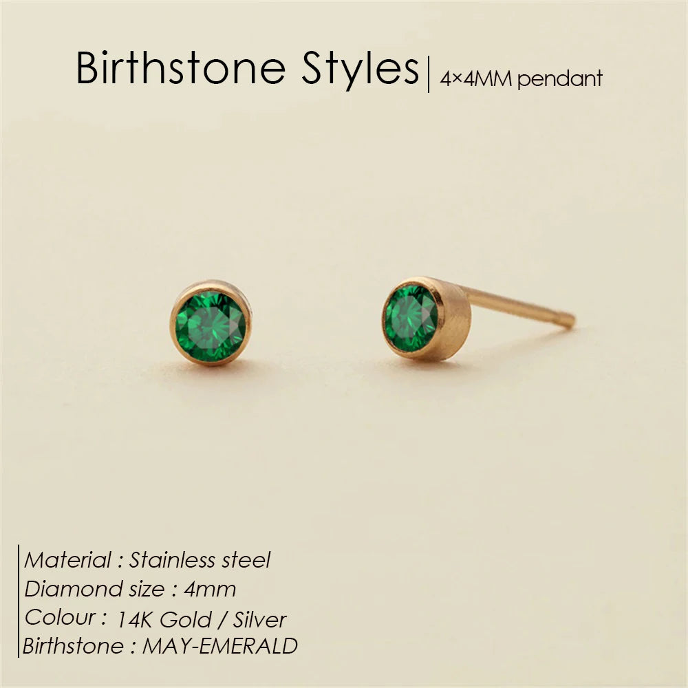 EManco Piercing Push-Back Ohrringe Piercingsichere Minimalistische Geschenkidee für Frauen Großhandel Edelstahl Geburtsstein Ohrstecker
