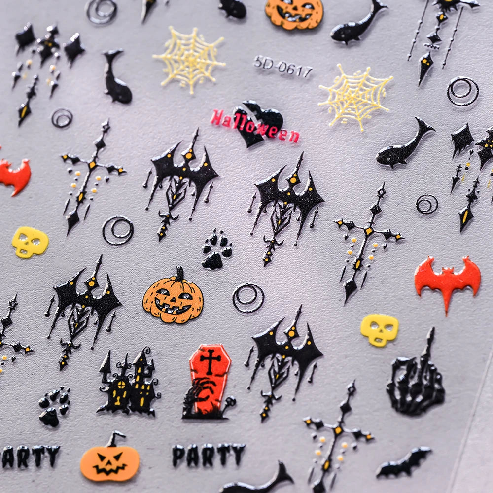 1 stücke Dark Horror Schädel Kürbis Kopf Nagel Aufkleber Schwarz Fledermaus Spinne Geist Gesicht Halloween Nagel Aufkleber Halloween Nagel Aufkleber versorgung