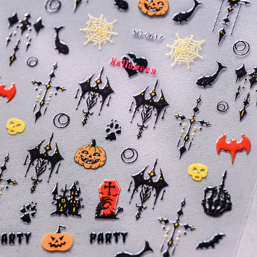 1 stücke Dark Horror Schädel Kürbis Kopf Nagel Aufkleber Schwarz Fledermaus Spinne Geist Gesicht Halloween Nagel Aufkleber Halloween Nagel Aufkleber versorgung