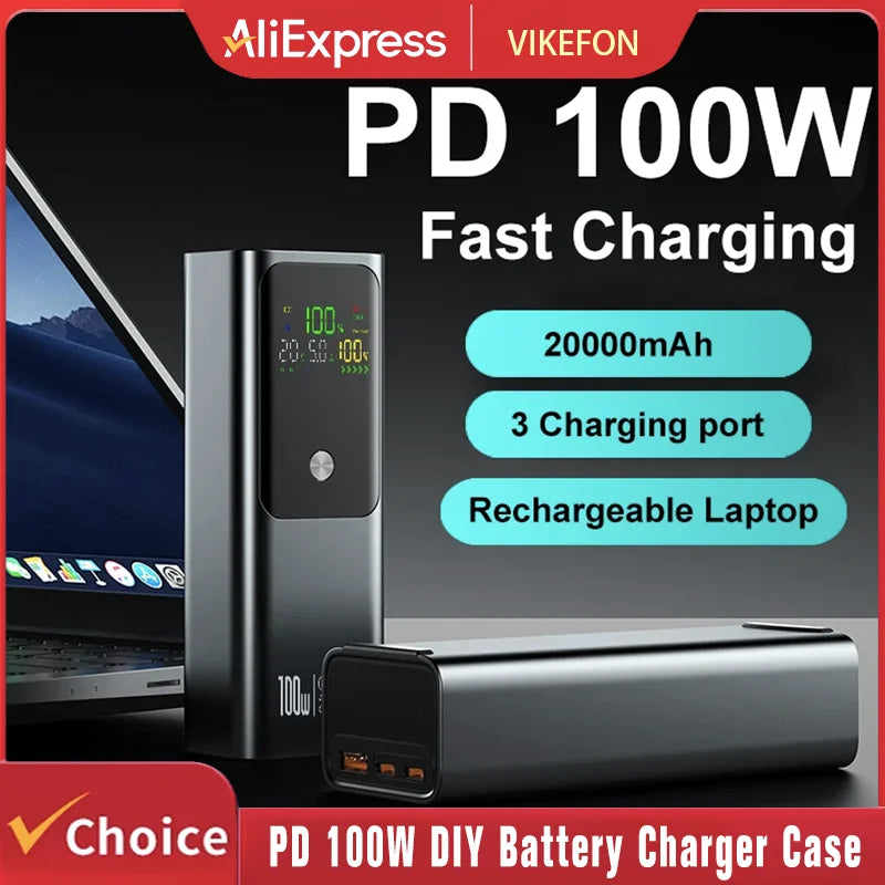 20000mAh Externer Akku PD100W Powerbank Hohe Kapazität Schnellladung Tragbares Ladegerät Powerbank für Laptop iPhone 16 Xiaomi