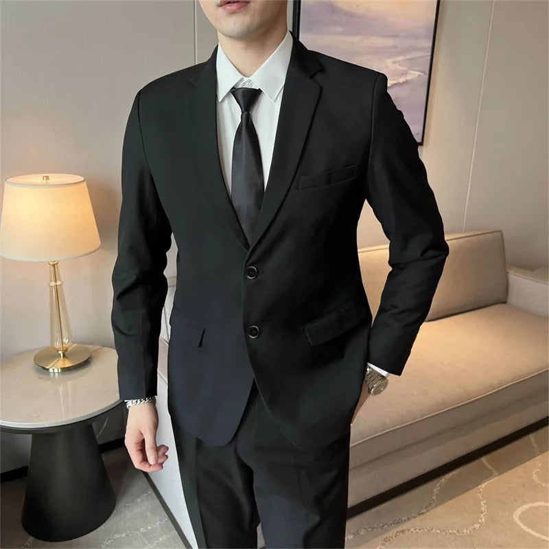 Einfarbiger Anzug Mode Business Hochzeit Gentleman Herren Kompletter Professioneller Vorstellungsgespräch Formeller Lässiger Blazer+Hosen Anzug