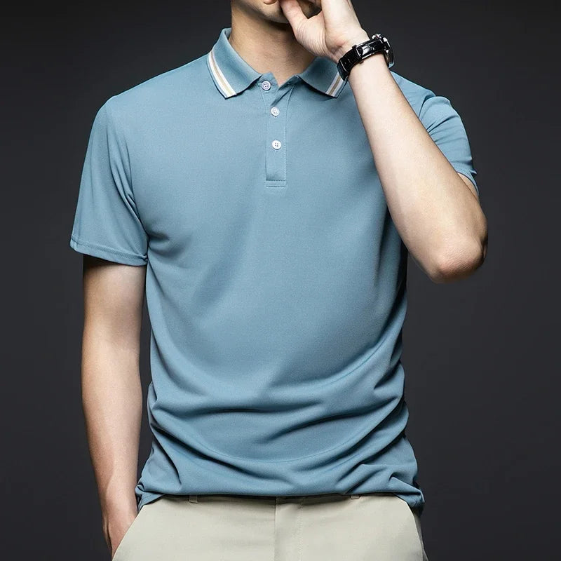 Herrenmode, einfarbig, kurzärmelig, gestreift, Revers, Poloshirt, Sommer, atmungsaktiv, bequem