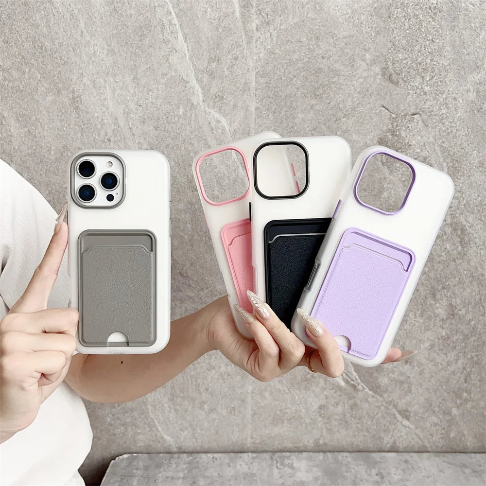 3 IN 1 Leder-Kartensteckplatz-Halter-Telefonhülle für iPhone 17 Air 16 15 14 13 Pro Max 16E, Brieftaschenfach, stoßfeste Rückseite, Stoßstange