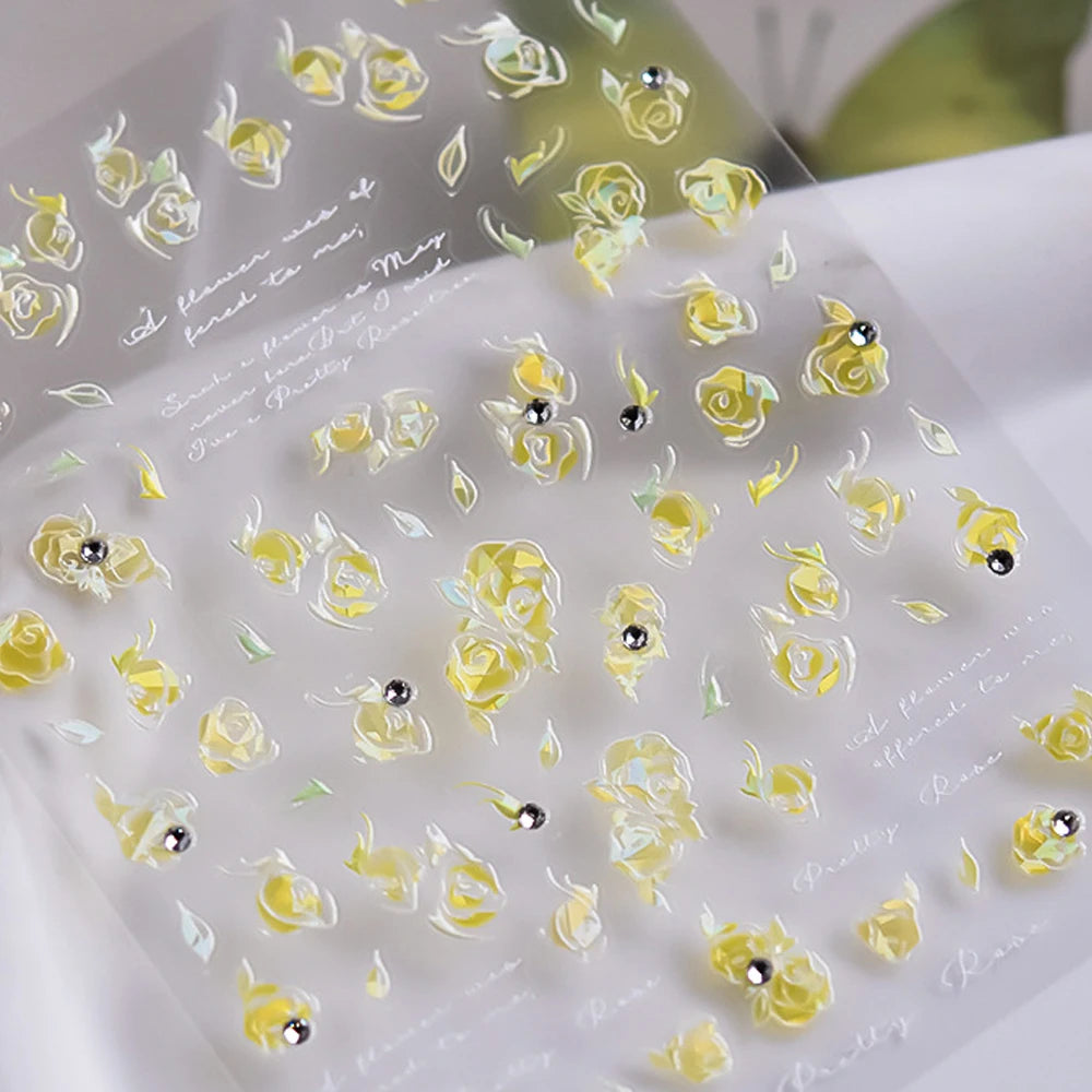 Fantasie blau lila Hortensie 5d geprägte Tulpe selbst klebende Nail Art Aufkleber hochwertige bunte Bouquet Nail Art Aufkleber