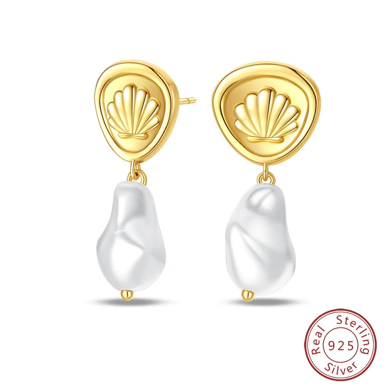 Luxus Goldene Muschel Seestern Perle Ohr Studs 925 Silber Schmetterling Herzförmige Anhänger Perle Ohrringe Für Frauen Partei Schmuck
