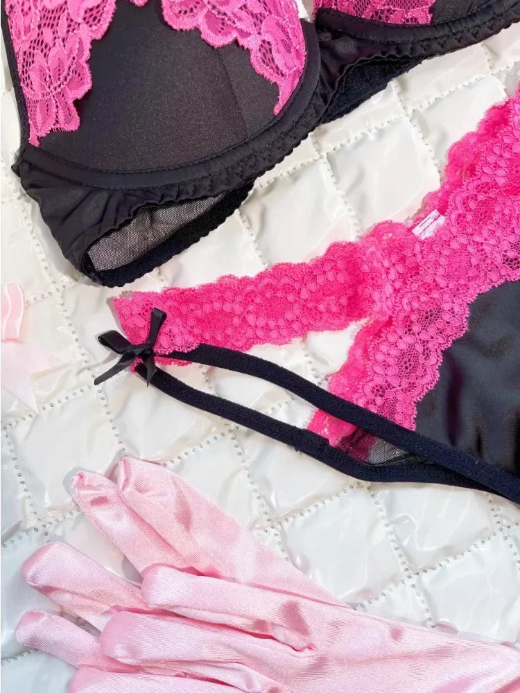 MOYISU New Release Kontrast-BH-Set |   Zurückhaltendes und sexy Bralette aus französischer Spitze |   Akzentuiert kleine Brustkurven |   Atmungsaktive Dessous