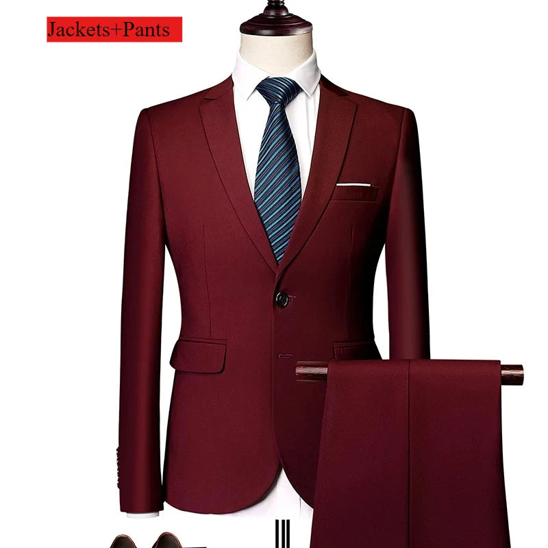 Klassische Hochzeit Smoking Casual Solide Anzüge Slim Fit 3/2 Stück Trauzeugen Anzug Männliche Formale Business Männer Kleidung