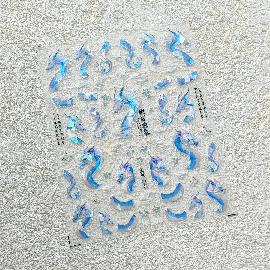 1 stücke 5D Luxus Glitter Blau Schmetterling Nail art Aufkleber Retro Luxus Selbstklebende Transfer Nagel Dekorationen Slider Aufkleber DIY