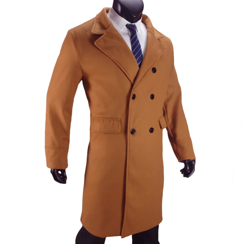 Herren langer Zweireiher mantel mit Futter warme Mäntel Woll mischung Revers Casual Fashion Herren bekleidung EU-Größe angepasst