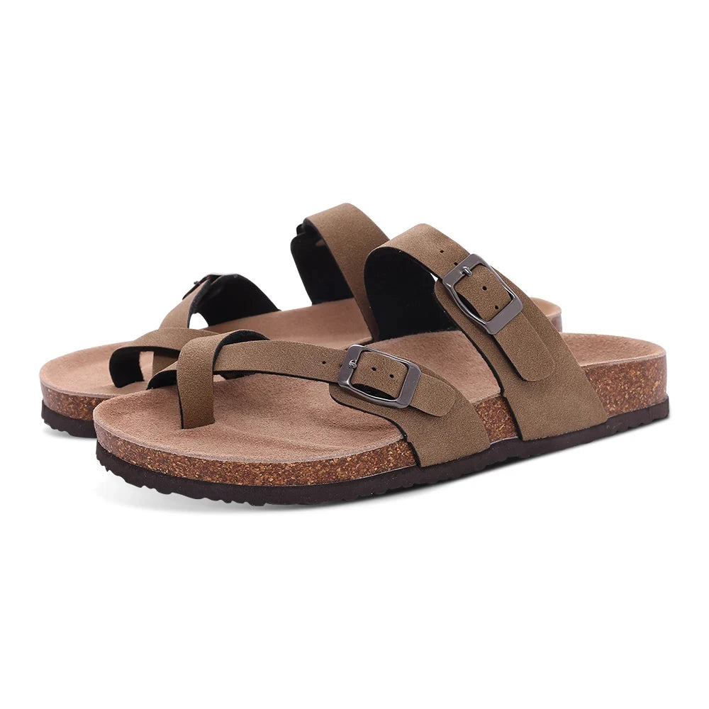 Comwarm Herren-Sandalen mit Korkfußbett, Fußbett, Fußgewölbeunterstützung, Sommer-Outdoor-Sandalen mit verstellbarer Schnalle, Freizeit-Herren-Leder-Sandalen