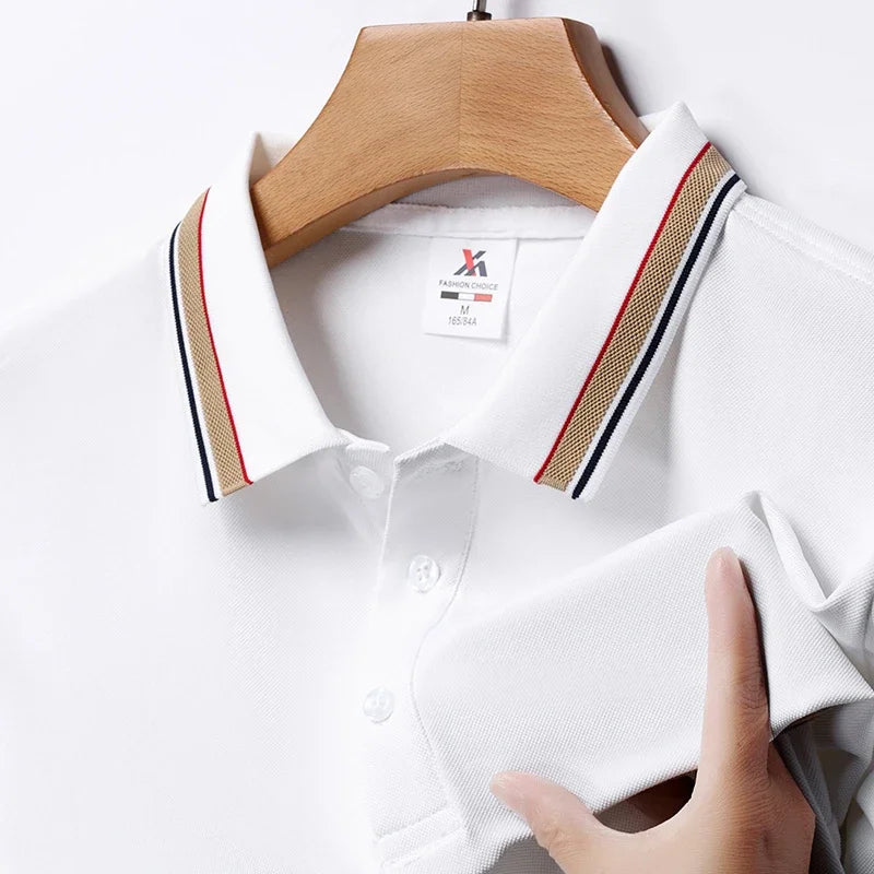 Herrenmode solide kurz ärmel ige gestreifte Revers Polos hirt Sommer atmungsaktives bequemes Top