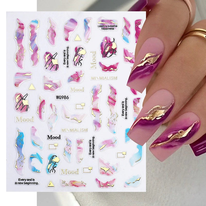 1PCS Schwarz Weiß Schmetterling Laser Nagel Aufkleber Y2K Nail art Dekoration Abstrakte Linien Bronzing Blumen Aufkleber Für Nägel
