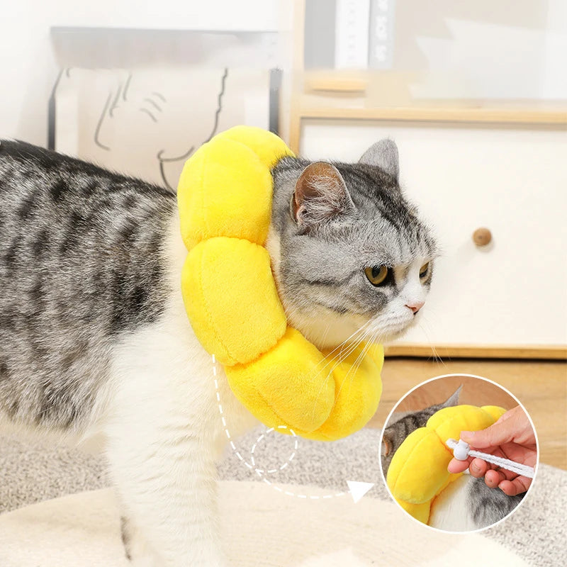 Sonnenblumen-Haustier halsband verstellbare Anti-Biss-Chirurgie Anti-Leck-Wundheilung Katzen schutz halsbänder weiches Plüsch-Elizabethan-Halsband
