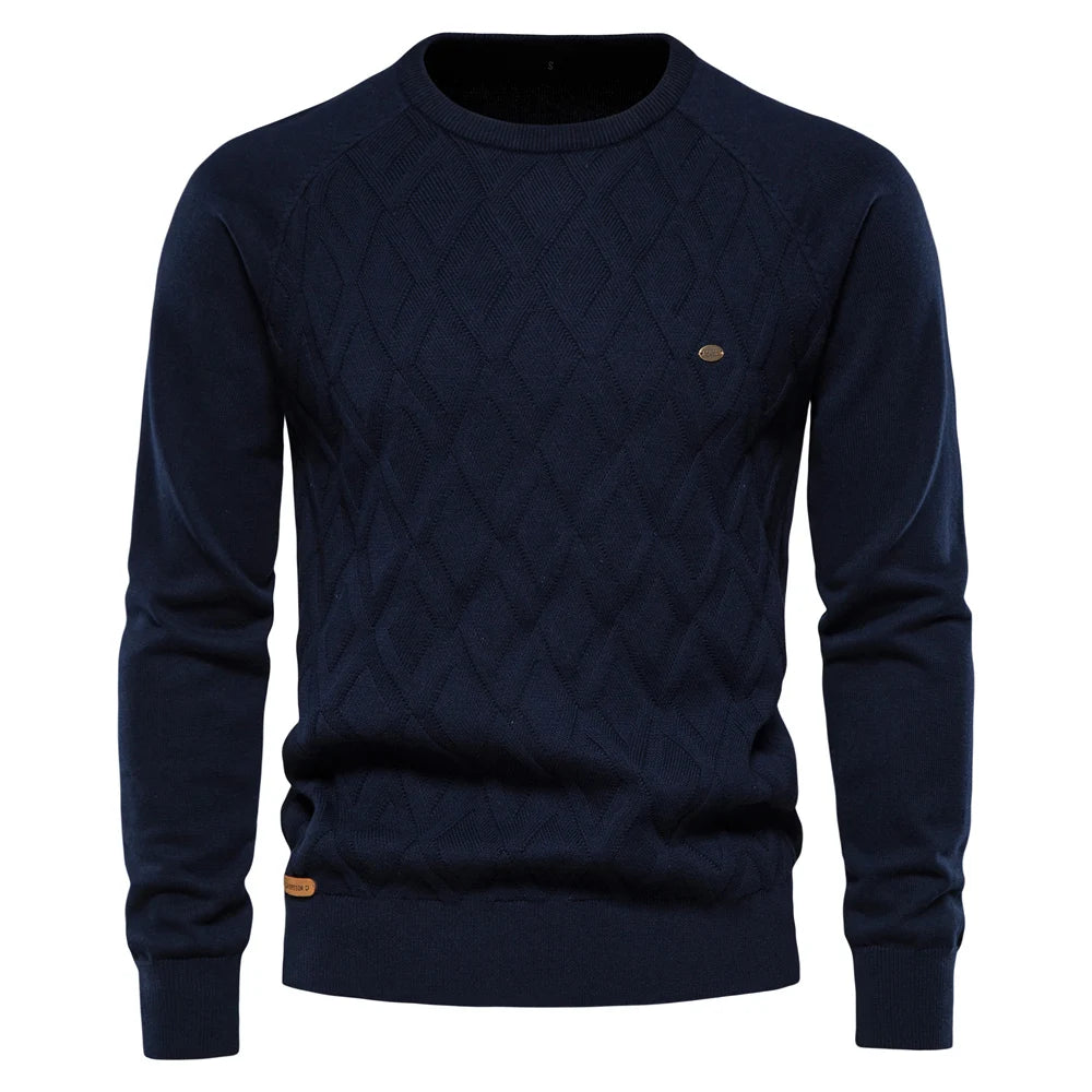 AIOPESON Argyle Grund Männer Pullover Einfarbig Oansatz langarm Gestrickte Männliche Pullover Winter Mode Neue Warme Pullover für Männer