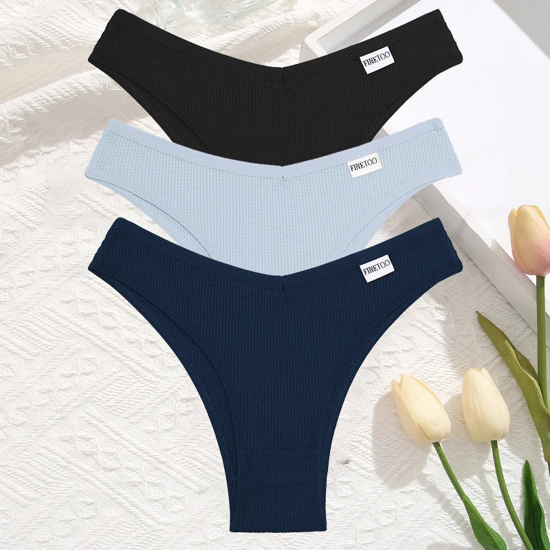 3 Teile/satz Frauen Sexy Waffel Plaid Baumwolle Brasilianische Höschen Niedrige Taille V Form Bikini Unterwäsche Weiche Atmungsaktive Weibliche Dessous