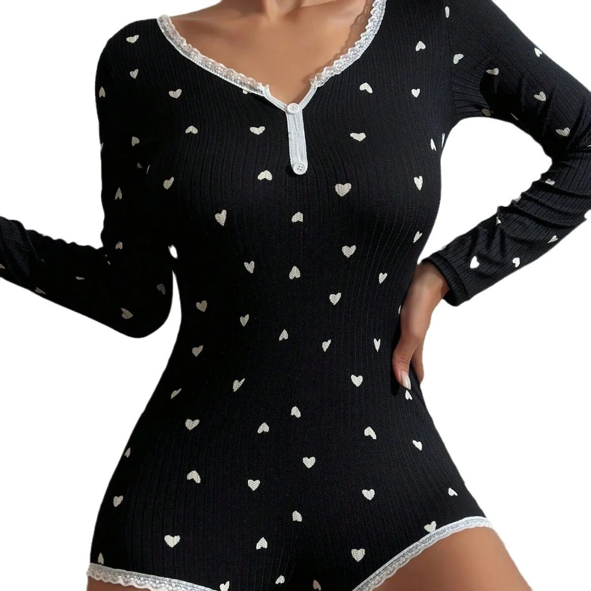 Damen-Pyjama-Set, Damen-Pyjama, einteiliger Druck, langärmelig, Love Loungewear im europäischen und amerikanischen Stil
