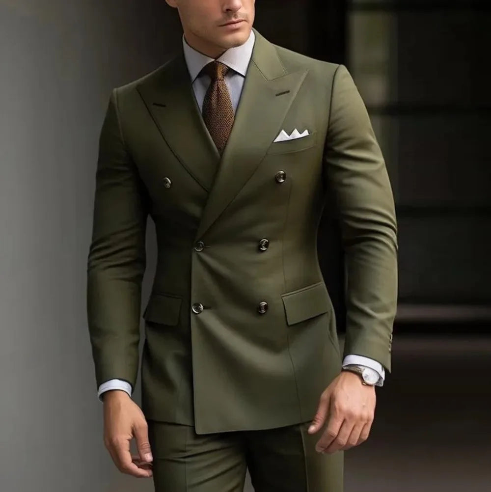 Herren Casual Hochzeitsanzug Zweiteiliges Set aus Polyestergewebe Doppelreihig Geknöpft Formeller Anzug für Trauzeugen und Bestmannen