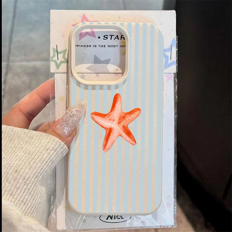 Handyhülle für iPhone 16 15 14 13 12 11 Pro Max X XR XS Max 15 Plus 16E Sommer süßes Seestern-Streifenmuster weiche Rückseite