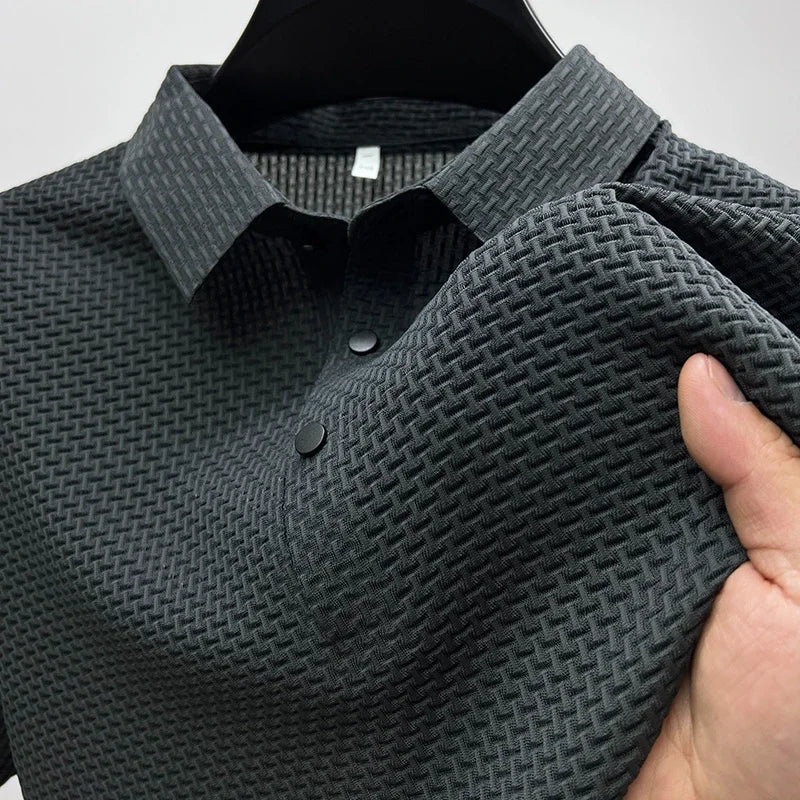 Sommer Neue männer Lop-up Hohl kurzarm Polo T-shirt Eis Seide Atmungsaktive Business-Mode T-Shirt männliche Marke Kleidung