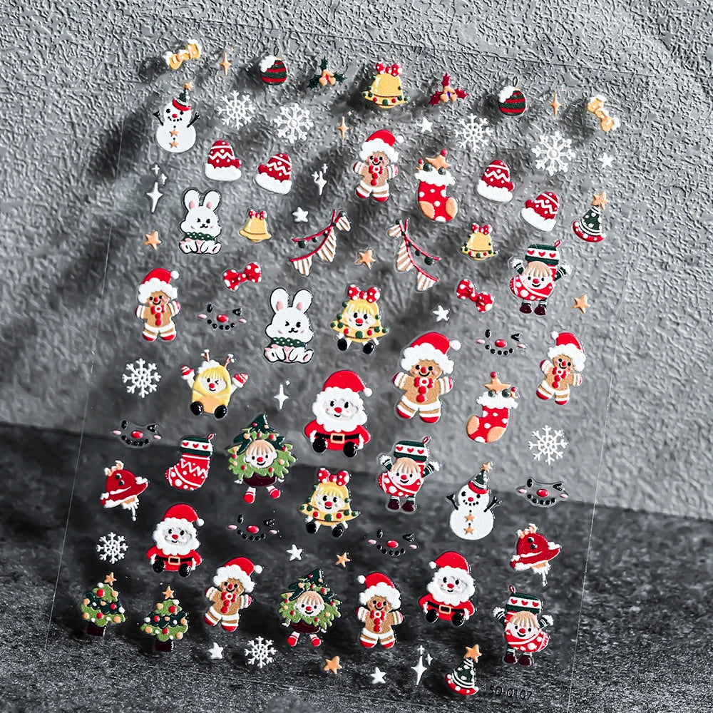 1 stücke 3D Weihnachten Santa Claus Schneeflocke Nagel Aufkleber Winter Weihnachten Nette Cartoon Schneemann Bär Elch Nagel Aufkleber Weihnachten Nagel decora
