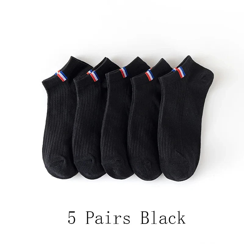 5 Paar dünne, einfarbige Herren-Freizeitsocken, atmungsaktive, schweißabsorbierende Kalibrierungssocken, Sommer-Mischbootssocken