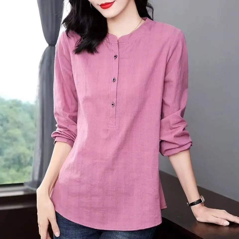 Frauen Frühling Herbst Stil Blusen Hemden Dame Casual Langarm Stehkragen Blusas Tops DF4850
