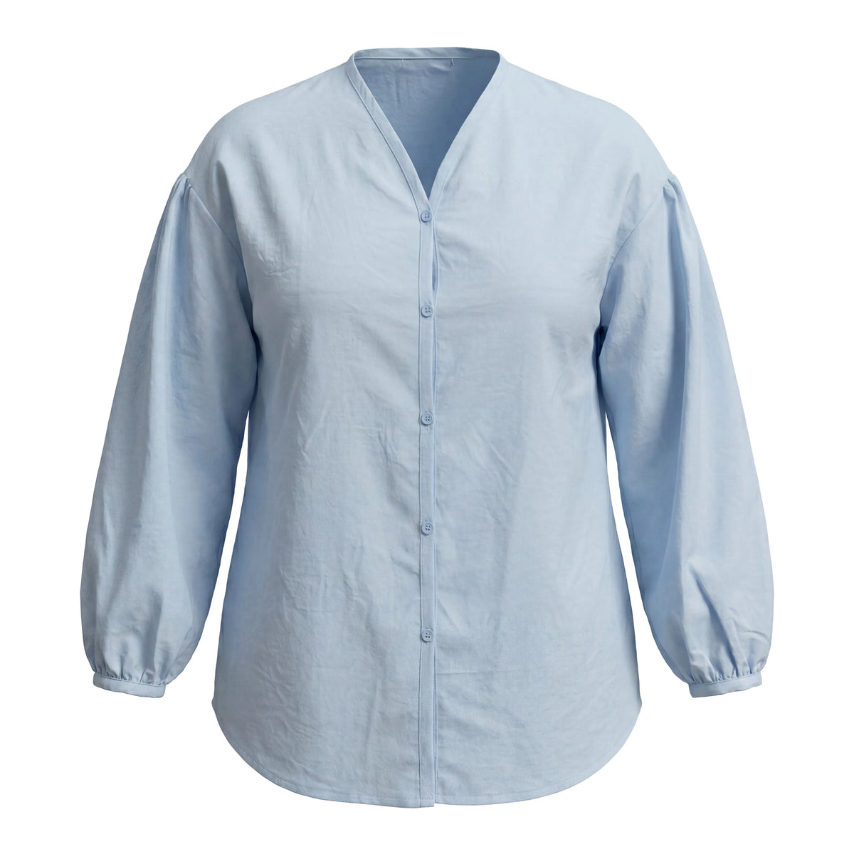 Rosa fera Plus Size Damen-Freizeitbluse mit V-Ausschnitt, langen Puffärmeln und lockerem Knopfverschluss
