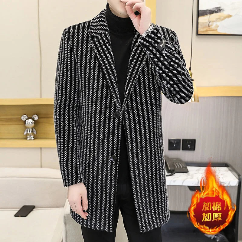Hochwertiger mittellanger Trenchcoat für Herren, Herbst- und Winterkollektion für Herren, mit Baumwolle gepolsterter Herren-Wollmantel, Chenille-Jac