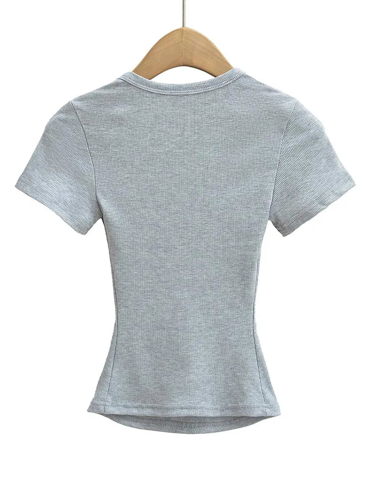 Damen Square Collar Slim Fit Crop Top High Stretch Kurzarm Pullover Sexy Sommerbluse T-Shirt Bottoming