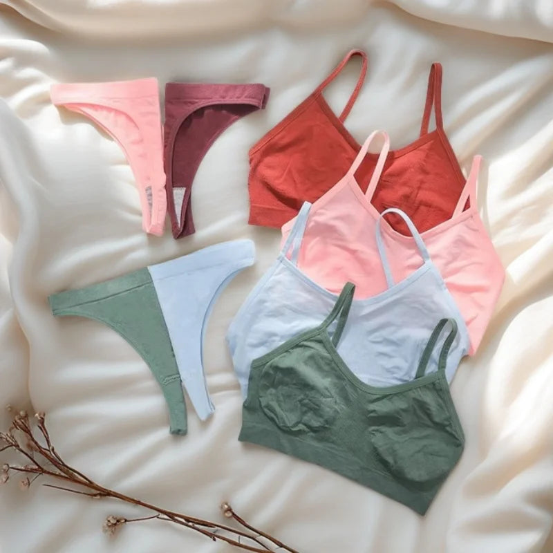 Frauen Nahtlose Bh Set Push-Up Sport-Bh Weibliche Unterwäsche Set Niedrigen Taille Thongs Draht Freies Weiche Crop Top Sexy Mädchen Dessous Set