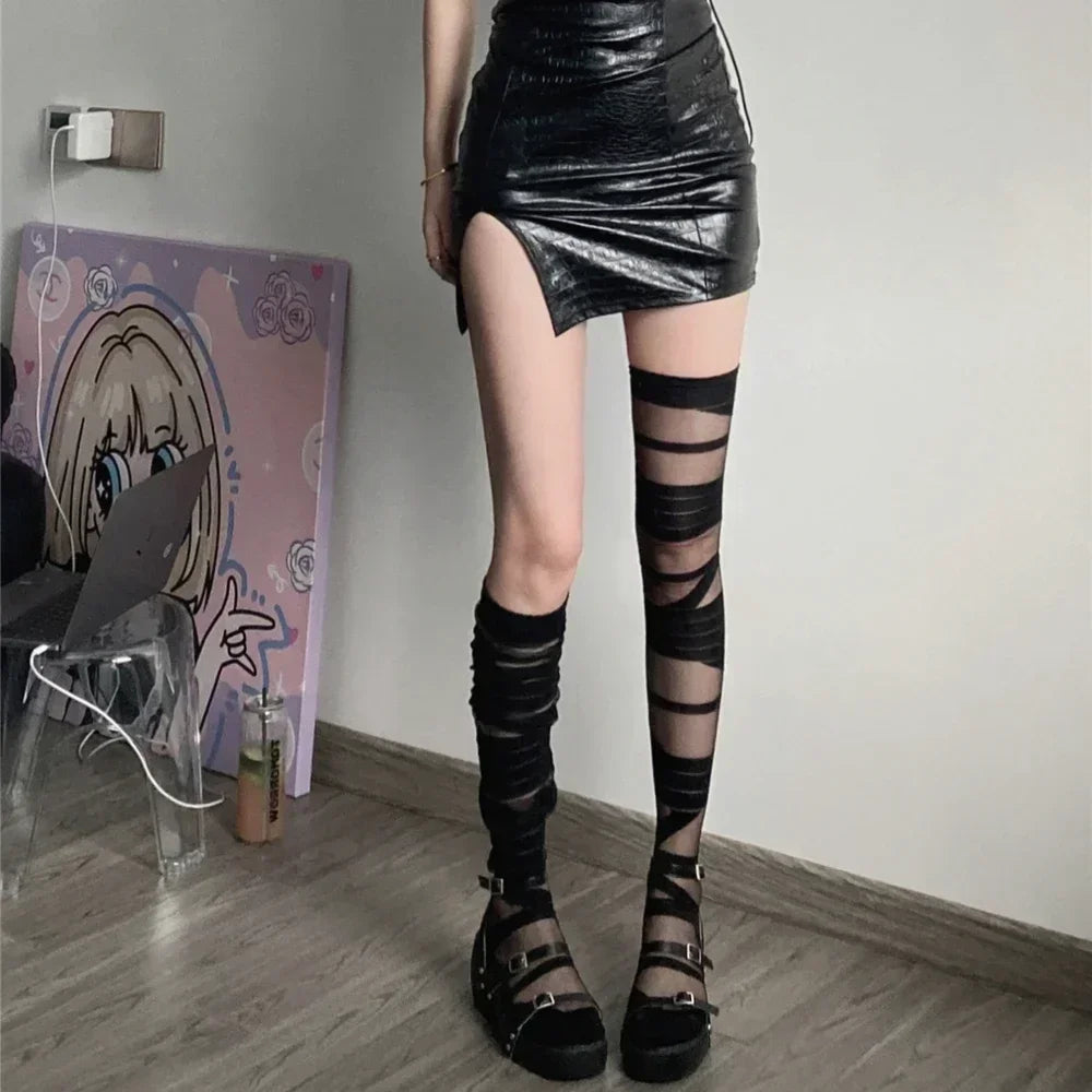 Y2k Mädchen Oberschenkelhohe Socken Strümpfe für Frauen Strümpfe Ultradünne transparente Kristallseidensocken Oberschenkelhohe Strümpfe JK Lolita