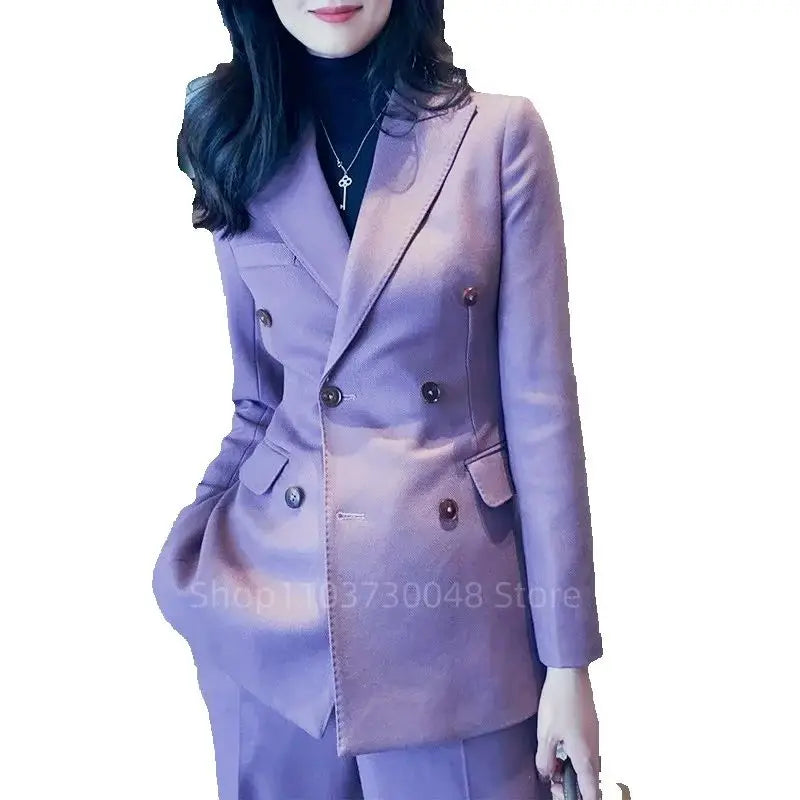 Damen Hellvioletter 2-Teiliger Smoking-Anzug Blazer und Hose mit Spitzrevers Slim Fit Formelle Party Business Büro Outfit Damenkleidung