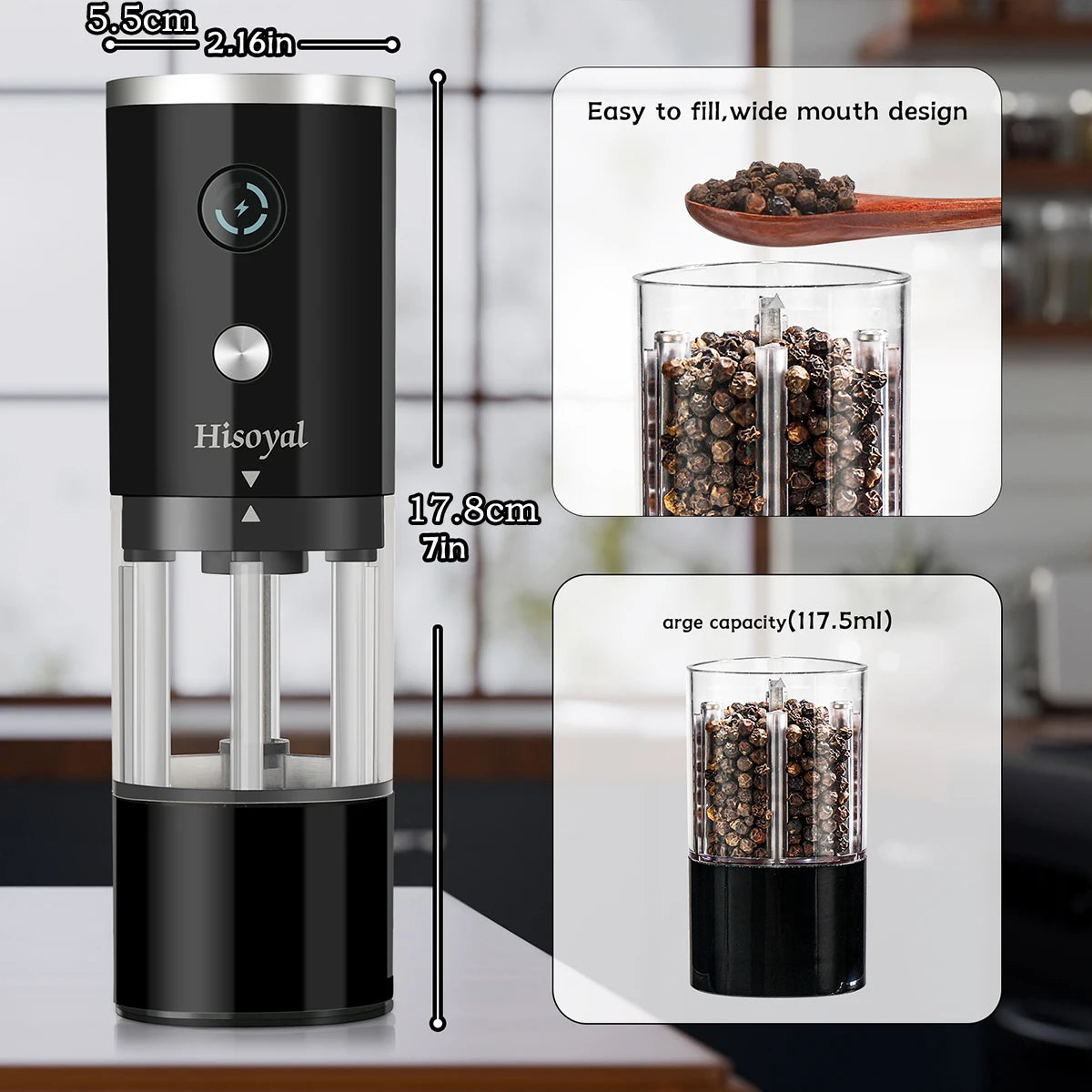 Elektrische Salz- und Pfeffermühle, automatische Salz- und Pfeffermühle mit USB-Aufladung, geeignet für Küchen und Restaurants