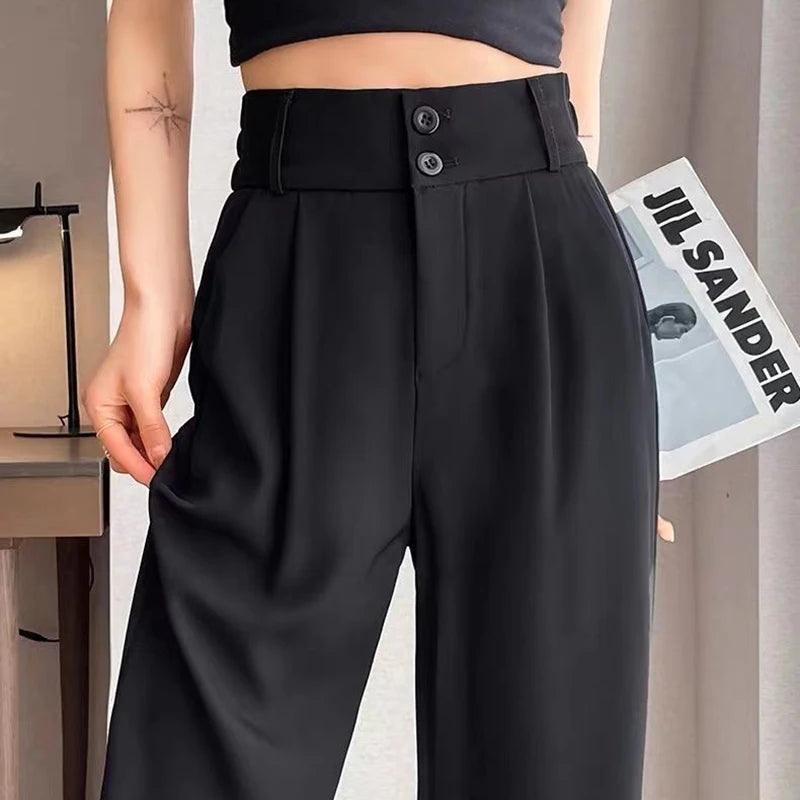 2025 Dame Sommer Hohe Taille Dünne Hosen Frauen Bequeme Gerade Bein Anzug Hosen Mädchen Alle Spiel Arbeit Klassische Grundlegende Hosen