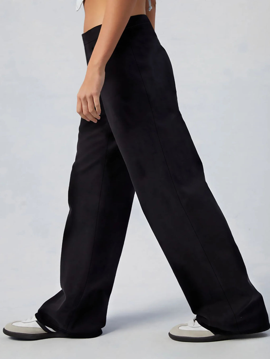 2026 Modische Moderne Weite Hosen für Damen mit Elastischem Bund, Dehnbar, Figurformend, Schwarz, für Büro und Party