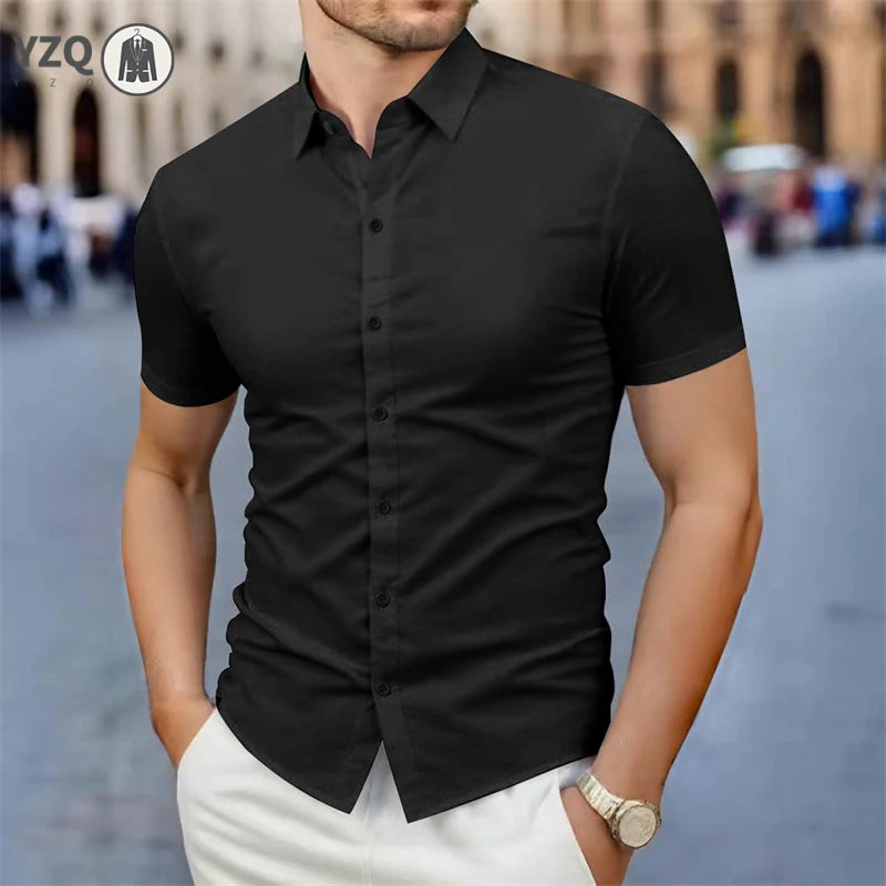 2025, neues Herren-Business-Casual-Hemd, einfarbig, kurzärmelig, für Sommermode, kein Bügeln, bequemes und vielseitiges Oberteil