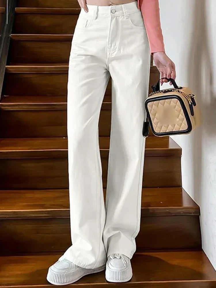 Frauen Frühling hohe Taille lose Jeans weites Bein Jeans Dame Straße koreanische Version Baggy Pants weiße Mode gerade Bein Hose