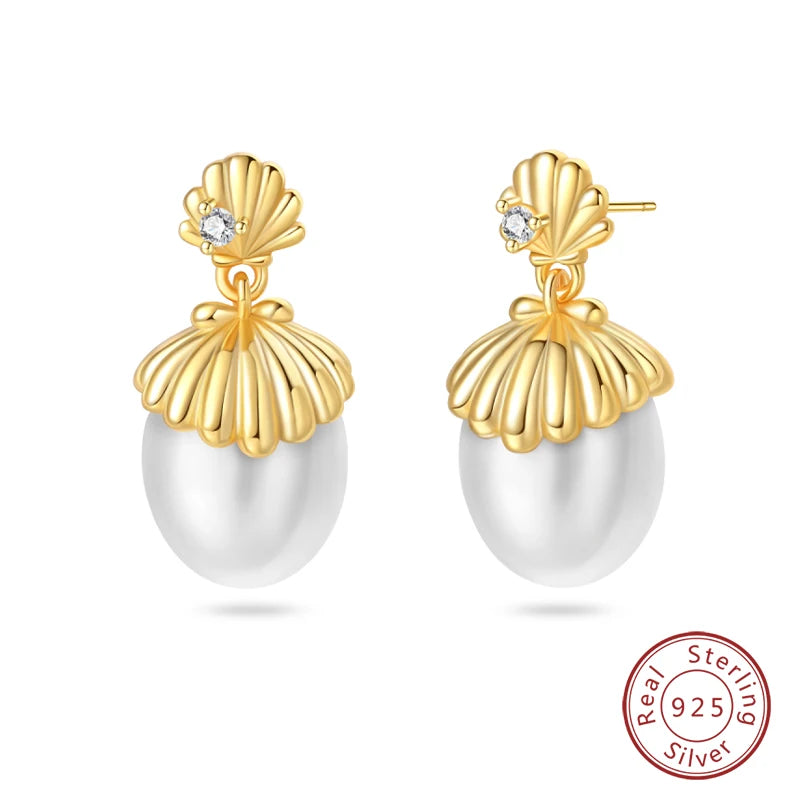 Luxus Goldene Muschel Seestern Perle Ohr Studs 925 Silber Schmetterling Herzförmige Anhänger Perle Ohrringe Für Frauen Partei Schmuck